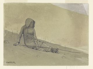 Drawing, Girl Seated on a Hillside