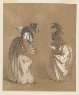 Drawing, Two Masked Ladies Bowing