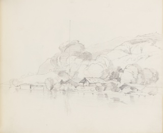 Drawing, Buildings on a Lake