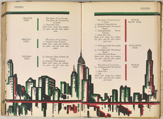 Book, Double Page Spread With New York Skyline Illustration, Pp. 198-199, The Savoy Cocktail Book