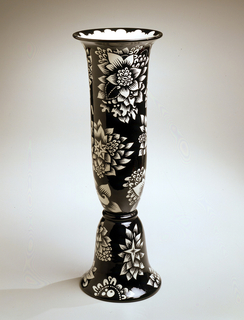 Bell-form Vase With Black And White Decoration