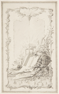 Drawing, Project for Book Illustration; A Panel with Attributes of Sciences and of a Hero