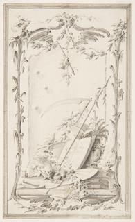 Drawing, Project for Book Illustration; A Panel with Attributes and Recollections of a Hero