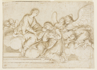 Drawing, Design for a Monochrome Wall Painting, Church of Corpus Domini, Bologna, Italy, St. Caterina Vigri Receives the Babe from the Virgin