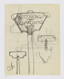 Drawing, Design for Signpost, Botanical Gardens, Bronx, NY