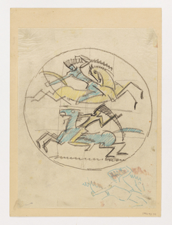 Drawing, Design for a Plate, Two Indian Warriors on Horseback