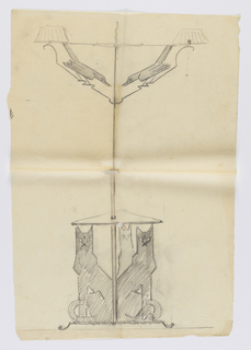 Drawing, Design for Floor Lamp, Tripod Base with Cats