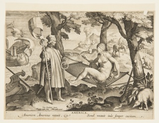 Print, The Discovery of America, plate 1 from the "Nova Reperta" (New Inventions of Modern Times)