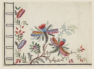 Drawing, Design for Embroidery, Corner of Gentleman's Waistcoat