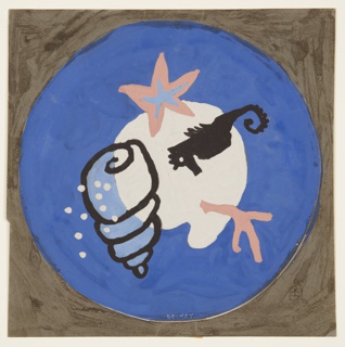 Drawing, Design for Blue Bathroom Mat with Sea Motif