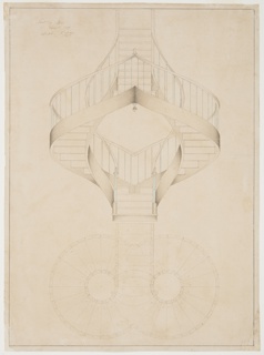 Drawing, Double Spiral Staircase Elevation and Plan View