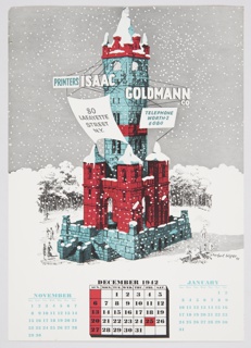 Print, December Page from the 1942 Isaac Goldmann Co. Printers Calendar