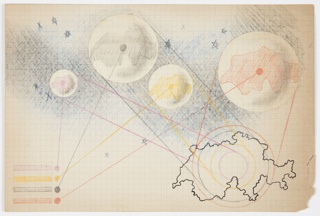 Drawing, Map of Switzerland with Planets and Stars