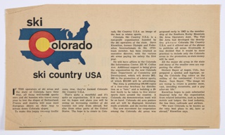 Print, Newspaper Clipping Featuring Bayer's Logo Design for Colorado Ski Country USA