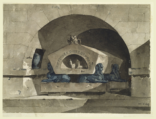 Drawing, Sepulcher in Egyptian Style with Sphinxes and an Owl