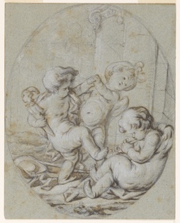 Drawing, Three Putti: Design for a Grisaille Painting