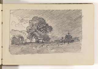 Sketchbook Folio, Countryside with Trees and Haystacks