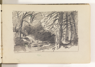 Sketchbook Folio, Stream Framed by Large, Dark Trees