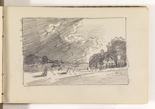 Sketchbook Folio, Countryside with Trees, Haystacks, and Dramatic Clouds