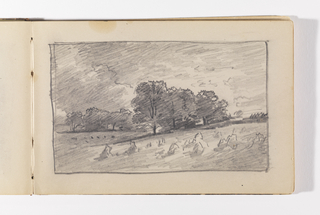 Sketchbook Folio, Landscape with Haystacks and Trees, Probably Newport