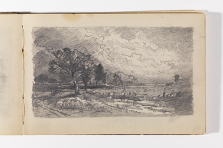 Sketchbook Folio, Dark Landscape with Trees and Dramatic Clouds, probably Newport