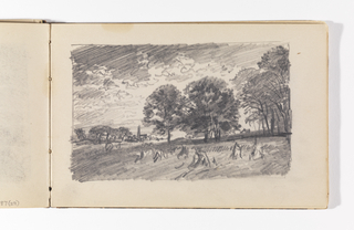 Sketchbook Folio, Countryside with Trees, Haystacks, and Distant Village