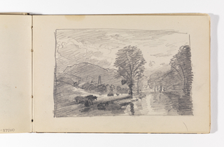 Sketchbook Folio, Trees, Stream, and Distant Town