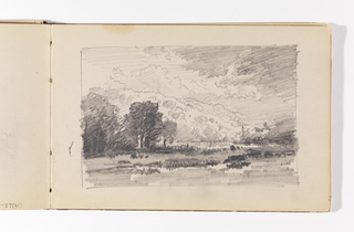 Sketchbook Folio, Landscape with Dark Trees, Village, Mountains and Clouds