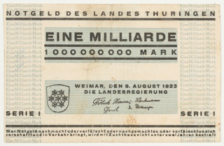 Banknote, Eine Milliarde (One Billion)