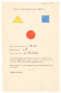 Questionnaire, Staatliches Bauhaus Weimar (State Bauhaus Weimar)