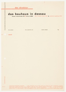 Letterhead, Der Direktor, Das Bauhaus in Dessau