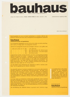 Subscription Flyer, Bauhaus Zeitschrift für Bau und Gestaltung  (Bauhaus Magazine for Construction and Design)