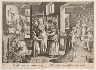 Print, Feeding mulberry leaves to the silkworms