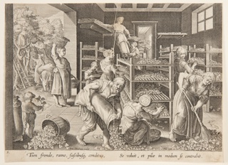 Print, Spreading the leaves on the feeding trays