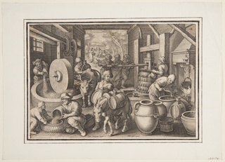 Print, Oleum Olivarum (The Production of Olive Oil), plate 12 in the Nova Reperta (New Inventions of Modern Times)