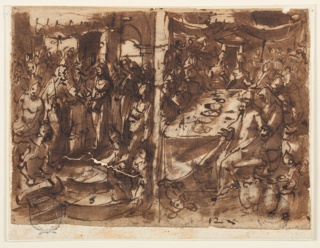 Drawing, Marriage of the Virgin [left]; Marriage Feast at Cana [right]