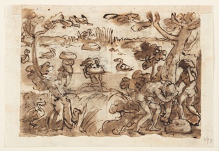 Drawing, Hunting Ducks using Pumpkins in the West Indies