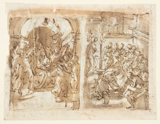 Drawing, The Mocking of Christ [left]; Christ washing the Feet of the Apostles [right]