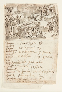 Drawing, Death of the Woman of Sestos [above]; Inscription [below]