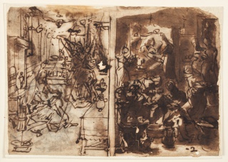 Drawing, Annunciation [left]; Birth of the Virgin [right]