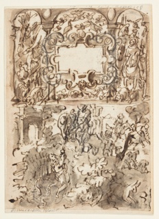 Drawing, Title page for a Series of Hunting Scenes [above]; Unexperienced Hunter attacked by Snakes [below]