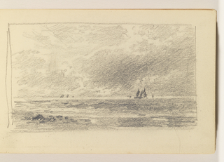 Sketchbook Folio, Calm Sea with Small Rocks and Several Distant Boats