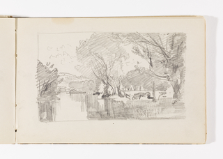Sketchbook Folio, Wooded Shore with Stream and Distant Hills