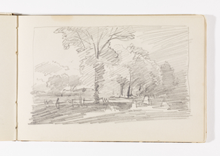 Sketchbook Folio, Flat Landscape with Trees and Haystacks