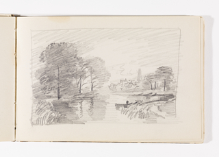 Sketchbook Folio, Country Stream with Boat and Possible Structures