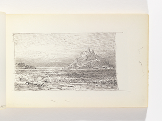 Sketchbook Folio, Distant Island with Church and Possible Debris