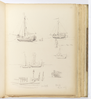 Album Page, Sketches of Boats, Katwijk