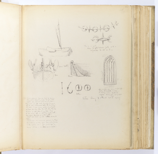 Album Page, Sketches of Riverboats, Tracery, Numbers, and Chain Link