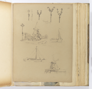 Album Page, Sketches of Ironwork, Mills and Riverboats