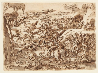 Drawing, Fight between Pygmies and Cranes